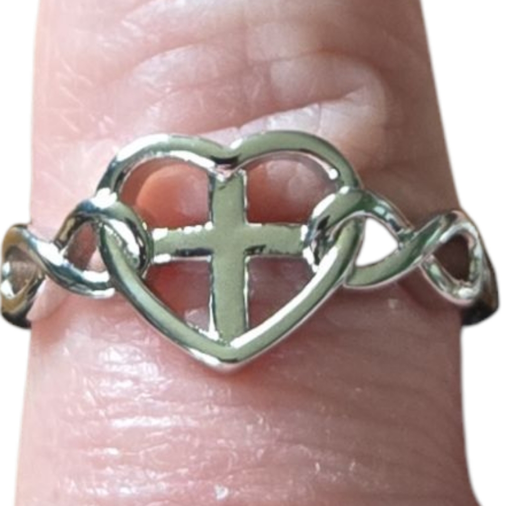 Silver Infinity Cross Heart Ring - image 4